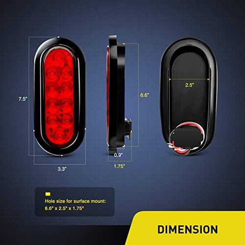 Nilight - TL -07 de 6 polegadas Oval Red LED Trailer Luzes traseiras 4pcs 10 LED com pluns de monte de montagem nivelada