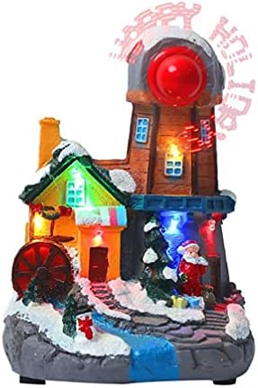 Fomiyes resina cenas de Natal Casas de vila lideradas de gengibre neve de gengibre casa de natal da aldeia casa musical moinho de vento estatueta de cabine de construção para xams decoração de mesa de mesa
