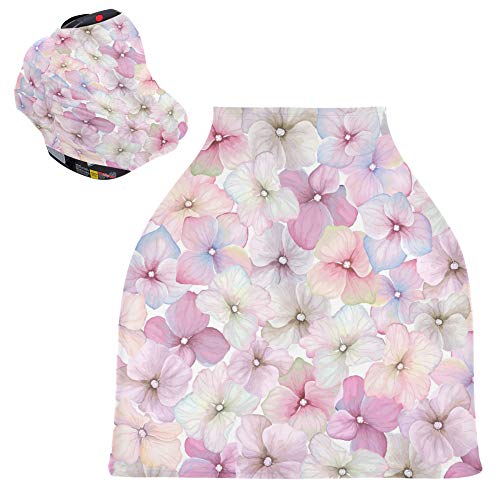 Yyzzh Pastel Hydrangea Padrão vintage estilo aquarela Floral elástico capa de assento de carro bebê covers de enfermagem do dossel infantil Cover de amamentação Lenço de inverno à prova de vento respirável para meninos meninas