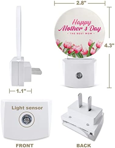 Tulip Floral Night Light para crianças, adultos, meninos, meninas, criança, viveiro de bebês, banheiro plugue de corredor de quarto de parede Sensor automático do sensor rosa Flor verde folhas botânicas