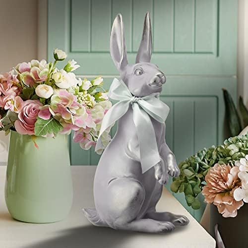 Regency International Resin Flock Stand Bunny com estátua de arco, 17,25 polegadas, decoração em casa