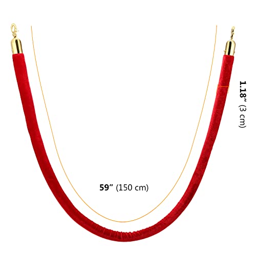 Seunmuk 4 pacote de 5 pés 1,2 polegadas de veludo vermelho corda de veludo vermelho, barreira de corda de controle de