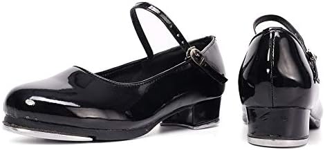 Sapatos de torneira YKXLM para mulheres de dança de salão de couro preto, modelo como wx-yds-tap
