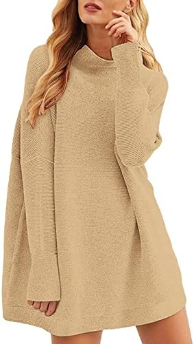 Suéter de poncho para mulheres com gola alta de túnique de grande tamanho Batwing Sweater de túnica malha