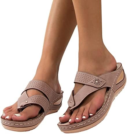 Sandálias nlomoct para mulheres casuais, chinelos de caminhada vintage femininos com arco suportar chinelos de sandálias anti-deslizamento