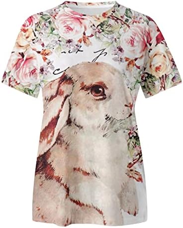 Camiseta de páscoa para feminino com estampa de coelho de manga curta túnica túnica túnica coelho camisetas tampos de mais tamanhos de férias confortáveis ​​e macias