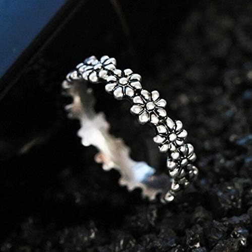 Grhose vintage Small Daisy Silver Ring, anel de girassol minúsculo anel de flor 925 anel de prata para mulheres delicadas