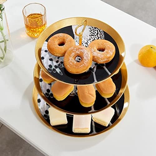 Suporte de bolo tfcocft, suporte de cupcake, tela de tabela de tabela de suportes de sobremesa, padrão de preto de frango branco