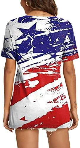 4 de julho Camisetas de camisetas para mulheres de manga curta camisetas em V-shirts American Flag Stripes tie-dye camisa patriótica