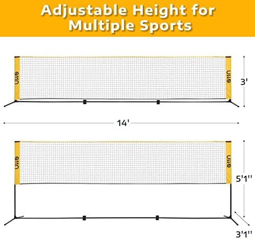 A11N Rede de pickleball de badminton de 14 pés - altura ajustável para tênis júnior, tênis de futebol e vôlei infantil -