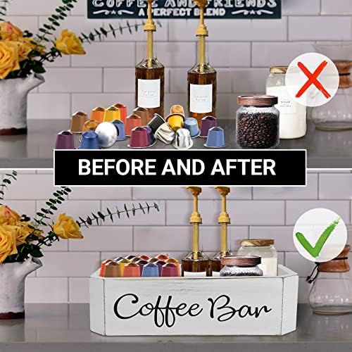 Organizador da estação de café, acessórios para barras de bancada e armazenamento, organizador de caixa de caixa de armazenamento de porta de cafeteira, estação de café K da xícara de copo para decoração de café, organizador de barra de cofre da fazenda