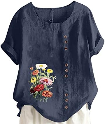 Tops para mulheres elegantes camiseta casual de verão 2023 pescoço redondo de manga curta estampa de flor Blouses Crescedores de túnicos