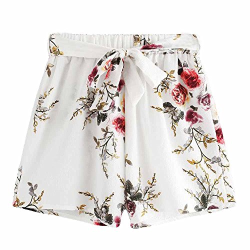 Shorts de estampa de moda, cinturão casual de mulheres, calças quentes soltas ladras de verão praia