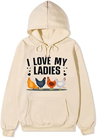 Capuz de frango engraçado feminino moletons com bolsos de manga longa camisetas casuais casuais pish de pescoço de pescoço comum de