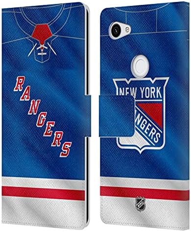 Projetos de estojo principal licenciados oficialmente NHL Jersey New York Rangers Livro de couro Caixa de carteira Compatível com Google Pixel 3A XL
