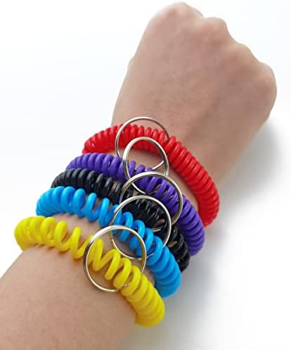 GXXMEI 100pcs Multicolor plástico de pulseira de pulseira de pulseira de pulso em espiral plástico, chave de anel de pulso para escritório, oficina, shopping center, sauna, esporte ao ar livre