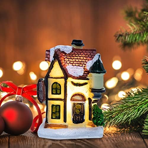 ABOOFAN Desk Topper Led Christmas Village Illuminated Christmas House Iluminação resina Figuras