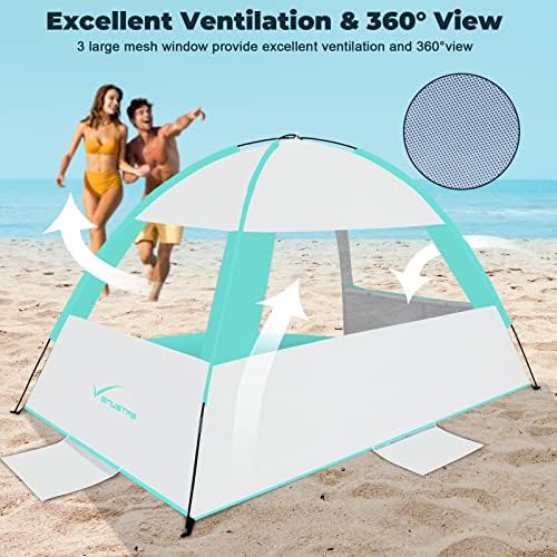 Abrigo de sol da tenda de Venustas Beach para 3/4-5/6-7/8-10 pessoas, UPF 50+ UV Protection Beach Canopy, Cabana de configuração