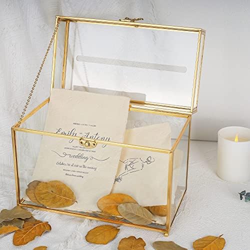 Redhugo 10x5.5x7,7 polegadas Caixa de cartão de vidro de ouro feita à mão com caça -níqueis, caixas de cartão de casamento