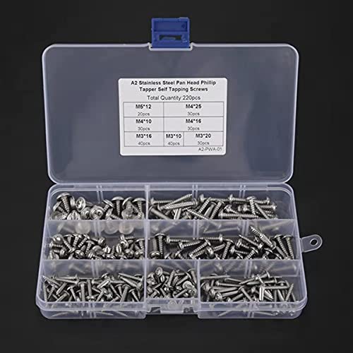 220pcs para parafusos de tapagem automática Conjunto de sortimento 304 parafusos de aço inoxidável kit redondo parafusos