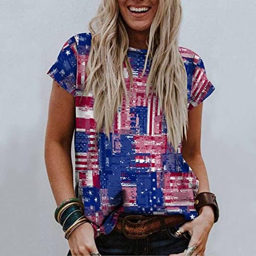 Camisa do Dia da Independência para Mulheres 4 de julho Estrelas gráficas e listras dos EUA T-shirts de verão Tops de manga curta