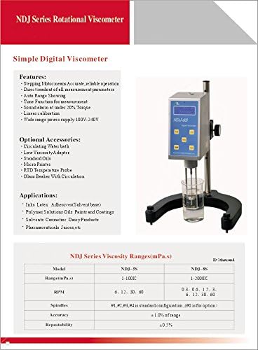 CGOLDENWALL NDJ-8S VISCOMETRO DE VISCOSIDADE DE ROTAÇÃO DIGITAL VISCOMETRO VISOMETRO ROTÁRIO 100V-240V 10 ~ 2.000.000 MPA.S Precisão:+-1,0%