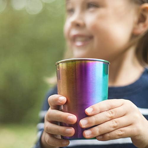 Copos de aço inoxidável arco-íris 10 oz de 4 pacote | Ideal para crianças | Óculos de bebidas seguras e ecologicamente corretas e saudáveis ​​e de grau de alimento | Durável e inquebrável para uso interno e externo | Livre de BPA