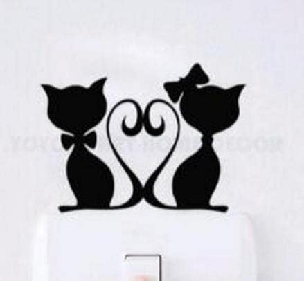 2PCs Decalques de interruptor de luz desenho animado casal de gato preto com gravata borbole