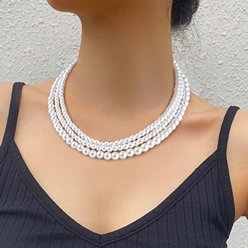 Colar de pérolas graduais em camadas Mulheres: colares brancos de gargantilha para fios de pérolas para joias de moda