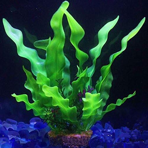 CNZ Aquarium decoração ornamento de plástico artificial Jave Fern Verde 9 polegadas com base de cascalho