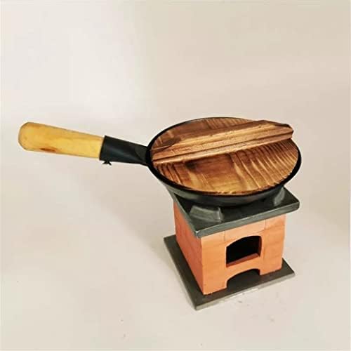 Wionc Mini Iron Wok 12,5 cm com alça de madeira e tampa de madeira