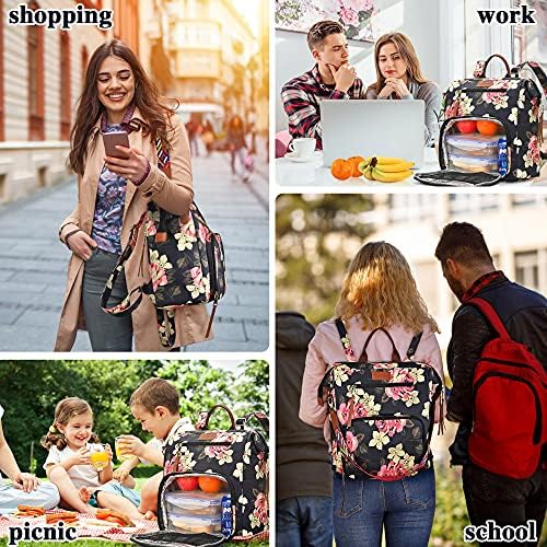 Lancheira de mochila de almoço de lokass para mulheres garotas Lady Adult Lunch Bow Box Convertible Fashion Backpack Purse com tiras de ombro para o trabalho de escritório da escola ao ar livre, peônia