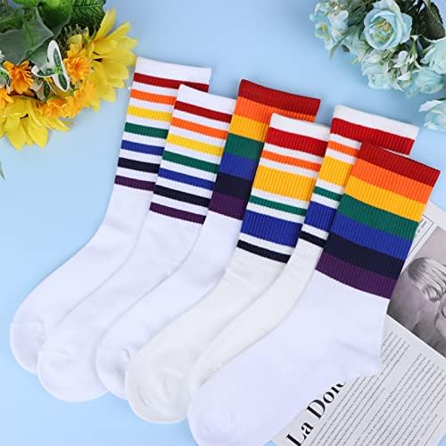 Beupy 3 pares meias listradas de arco -íris para meias de revestimento de orgulho meias atléticas brancas para LGBT