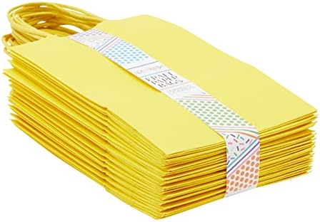 Blue Panda 25 Pacote de sacolas de presente amarelas brilhantes com alças para favores de festas, suprimentos de festa de aniversário,