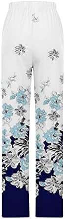 Calças de harém de linho de algodão para mulheres pernas largas capris casual calça floral confortável confortável calça de praia