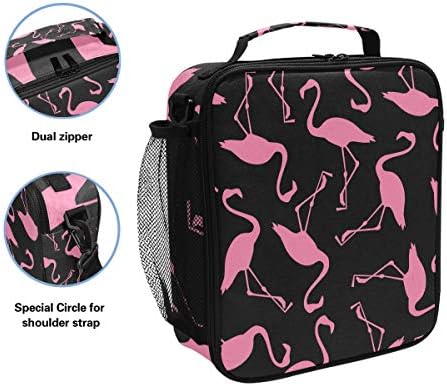 Pink Flamingo Black Lanch Box Tote Reutilable Isolle School mais frio para mulheres crianças