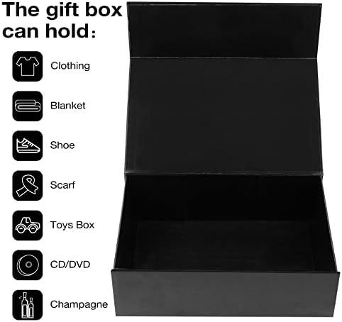 Aimyoo Grande Caixa de presente preto preto com tampas de fechamento magnético 13.8x9x4.3, caixas de proposta de dama de
