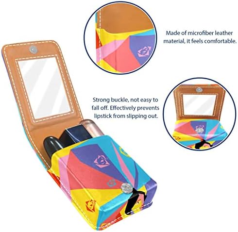 Mini maquiagem de Oryuekan com espelho, bolsa de embreagem Leatherette Lipstick Case, garota abstrata de cor geométrica de cor