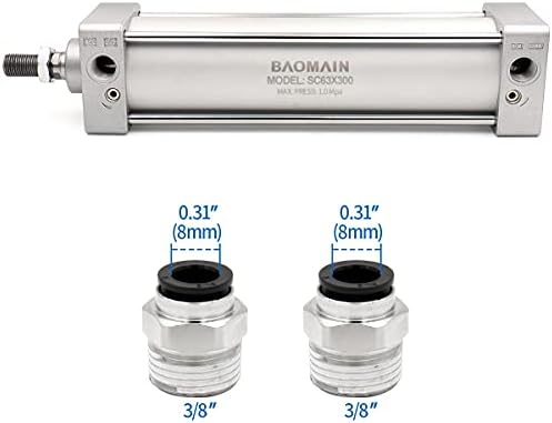 Cilindro de ar pneumático Baomain SC 63 x 300 pt 3/8, furo: 2-1/2 polegadas, curso: 12 polegadas, haste de pistão