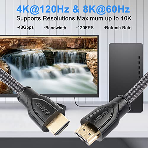 J&D Cabo HDMI 2.1 de alta velocidade, 2.1 Versão HDMI Suporte ao cabo HDMI 8K 120Hz 4K HDR EARC Dolby com largura de banda