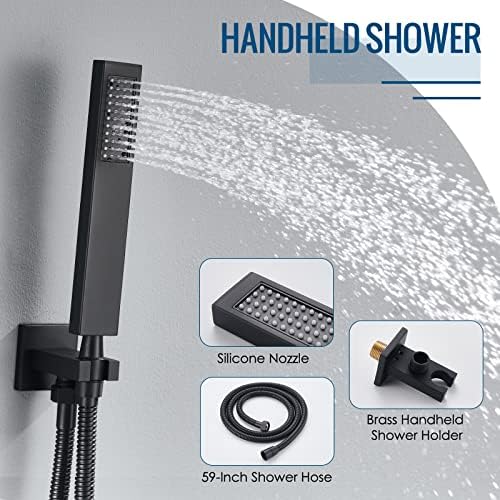 Sistema de chuveiro preto de Holispa, torneira de chuveiro conjunto com chuveiro de chuva de 10 polegadas e cabeçote de mão, conjunto