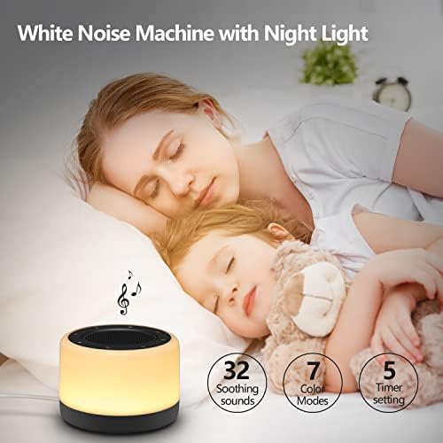 Máquina de ruído branco de yydskit com luz noturna, máquina de som do sono com 32 sons calmantes, plug-in, controle fácil de toque,