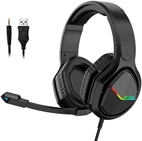 Fone de ouvido Gaming Soulion S10 com microfone, fones de ouvido RGB Lights PC com microfone de cancelamento de ruído para PS4, PC,