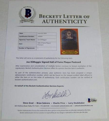 Joe DiMaggio assinou Dexter Red Baseball Hof Post Cartão Beckett Bas Loa! - assinaturas de corte da MLB
