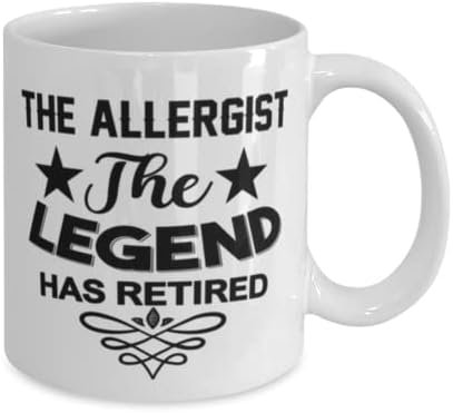 Caneca de alergista, a lenda se aposentou, idéias de presentes exclusivas para alergistas, copo de chá de caneca de café branco