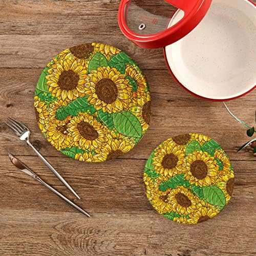 Os girassóis deixam trivets para pratos quentes, suportes de panela conjunto de 2 peças almofadas quentes para algodão de cozinha trivets redondos para vasos quentes e frigideiras Placemats para decoração de bancadas de cozinha decoração