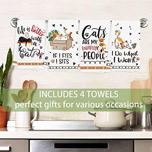 HEXAGRAM CAT Funny Kitchen Towels Conjunto decorativo de presentes de amantes de 4 gatos para mulheres amantes de catos-gatos Mãe Presentes Casa-Desenho de Presentes de Cato Toalhas de Mão para Toalhas de Matilhão de Toalhas de Toalhas de Toalhas de Toalha