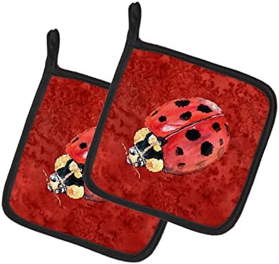 Tesouros de Caroline 8870PTHD Lady Bug em um par de suportes de panela profunda, suportes de panela resistentes ao calor da cozinha