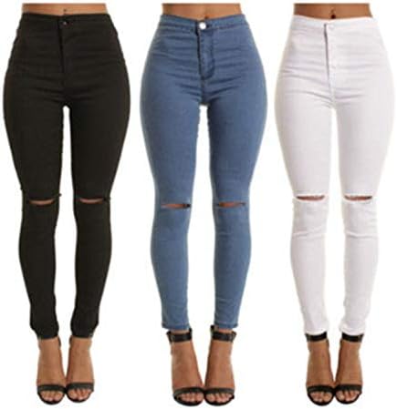 Andongnywell Womens joelho jeans skinny butt levantando calças jeans com jeans de joelho de joelho rasgado jeans