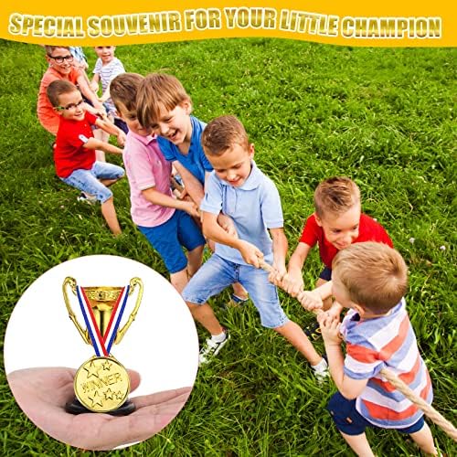 48 PCS Mini Gold Awards Trophy for Kids Adults Inclui Gold Plastic Trophy Cup 3,34 '' e Medalhas de vencedor 1,4 '' para